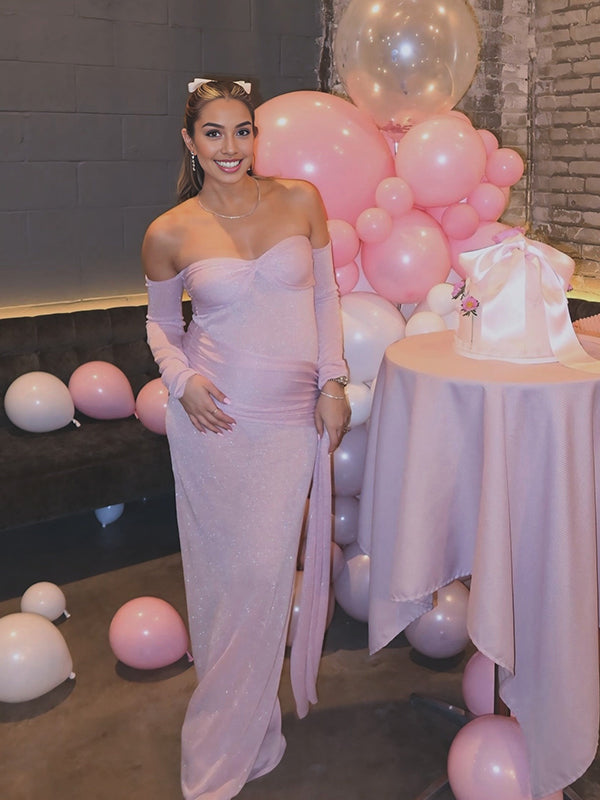 Beaumama robes longue grossesse col bateau bustier ruban plis femme enceinte