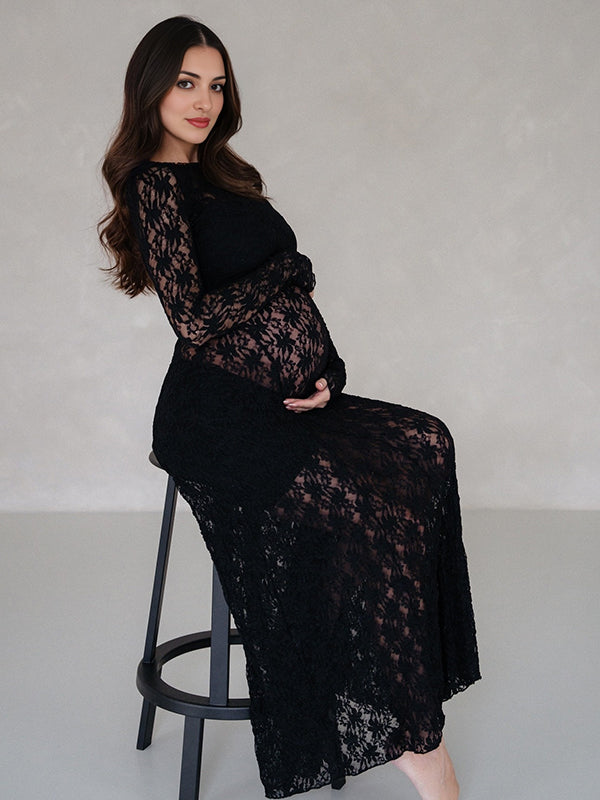 Beaumama robes longue grossesse dentelle dos nu fluide élégant femme enceinte