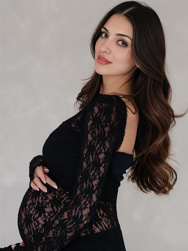 Beaumama robes longue grossesse dentelle dos nu fluide élégant femme enceinte