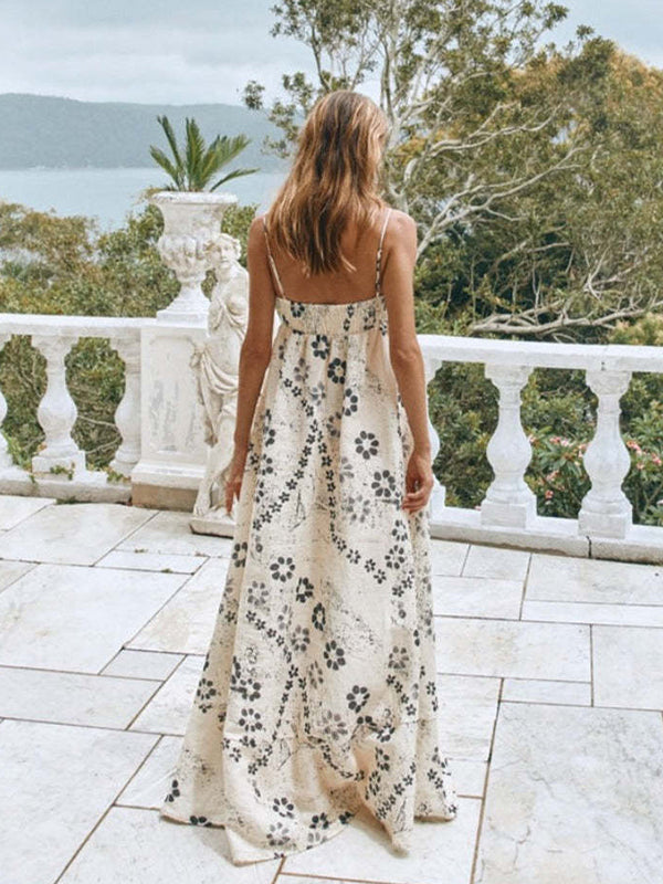 Beaumama robes longue grossesse bohème vacances imprimé fleurie spaghettiträger bustier trapèze femme enceinte