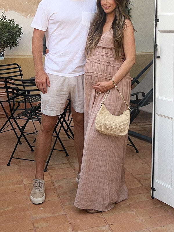Beaumama robes longue grossesse bohème vacances croisé dos plissé fluide trapèze femme enceinte