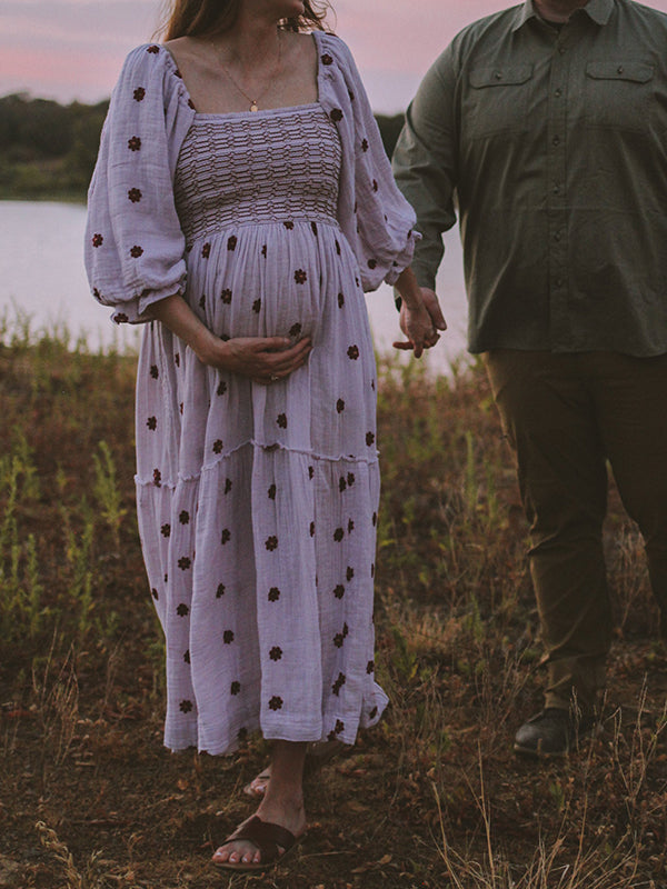Beaumama robes longue grossesse bohème enceinte shooting imprimé fleurie volants fluide couleur bloc femme enceinte