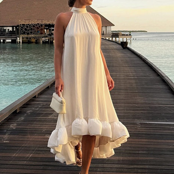 Beaumama robes longue grossesse élégant cérémonie volants licou nœud papillon trapèze femme enceinte