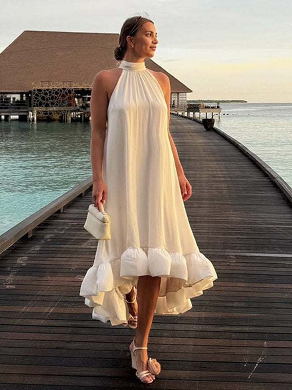 Beaumama robes longue grossesse élégant cérémonie volants licou nœud papillon trapèze femme enceinte