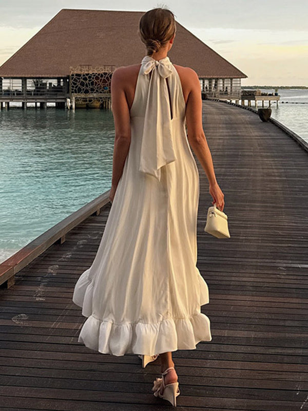 Beaumama robes longue grossesse élégant cérémonie volants licou nœud papillon trapèze femme enceinte