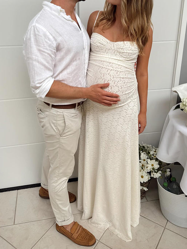 Beaumama robes longue grossesse élégant cérémonie cocktail dentelle fluide spaghettiträger femme enceinte