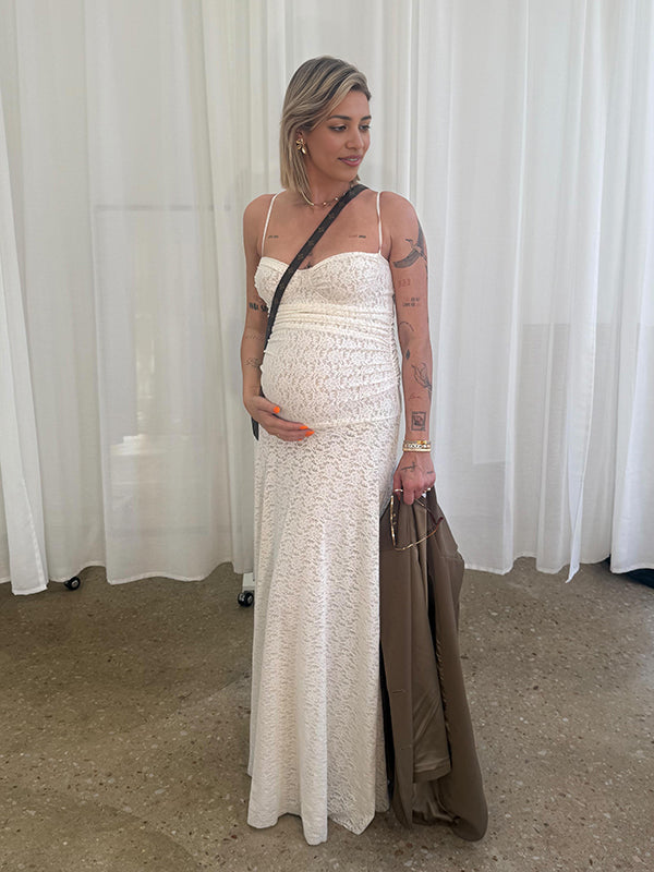 Beaumama robes longue grossesse élégant cérémonie cocktail dentelle fluide spaghettiträger femme enceinte