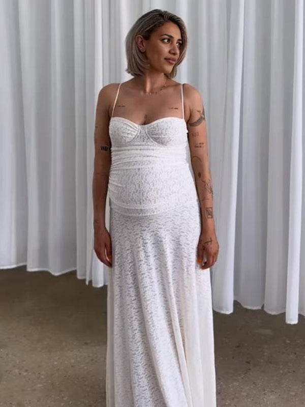 Beaumama robes longue grossesse élégant cérémonie cocktail dentelle fluide spaghettiträger femme enceinte