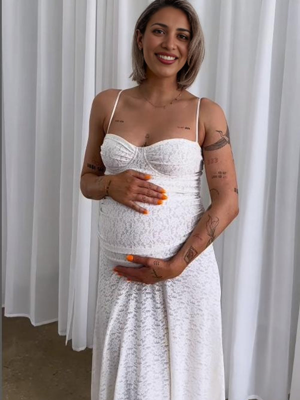 Beaumama robes longue grossesse élégant cérémonie cocktail dentelle fluide spaghettiträger femme enceinte