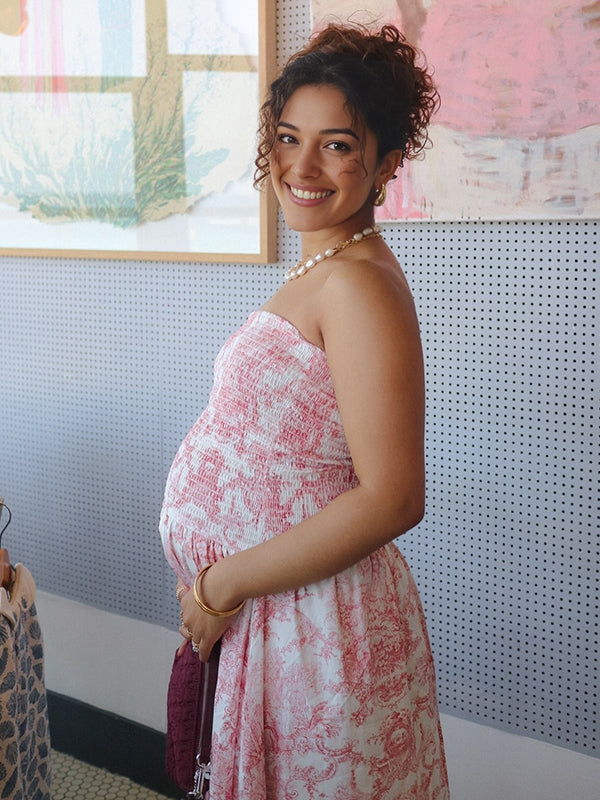 Beaumama robes longue grossesse élégant cocktail imprimé fleurie plissé fluide spaghettiträger femme enceinte