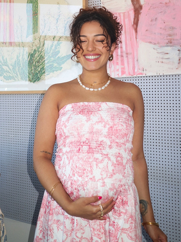 Beaumama robes longue grossesse élégant cocktail imprimé fleurie plissé fluide spaghettiträger femme enceinte