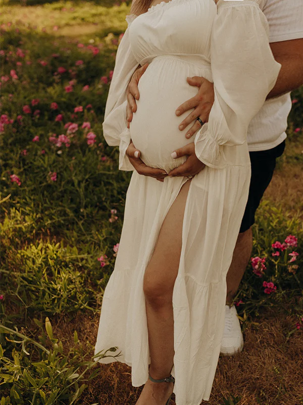 Beaumama robes longue grossesse épaules dénudées fluide fendu le côté femme enceinte