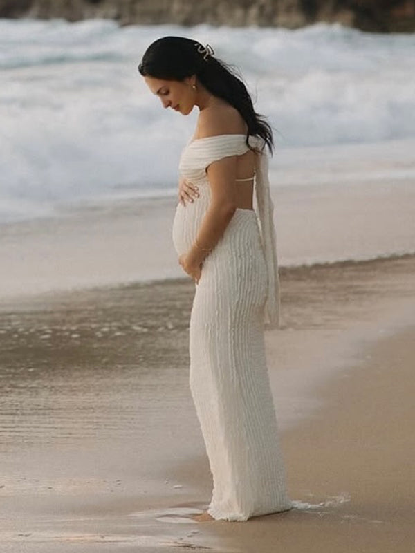 Beaumama robes longue grossesse épaules dénudées dos nu nœud papillon femme enceinte