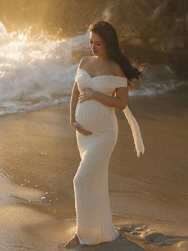 Beaumama robes longue grossesse épaules dénudées dos nu nœud papillon femme enceinte