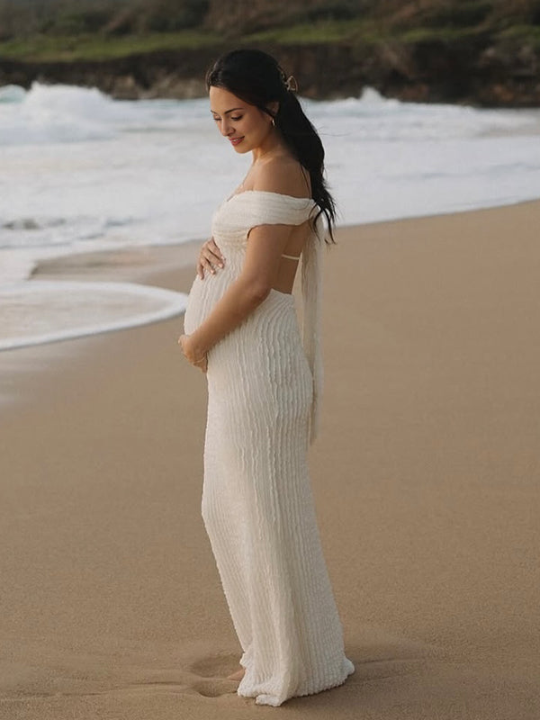 Beaumama robes longue grossesse épaules dénudées dos nu nœud papillon femme enceinte