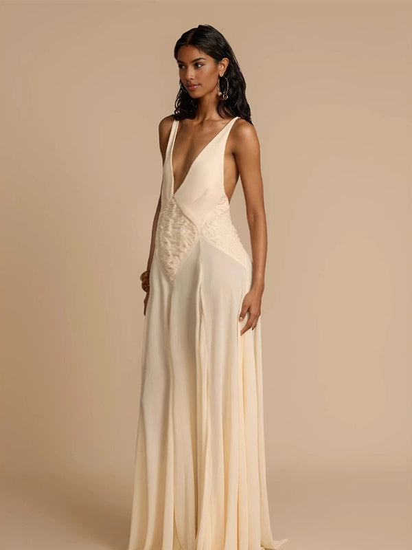 Beaumama robes longue grossesse décolleté plongeant dos nu dentelle épissage femme enceinte