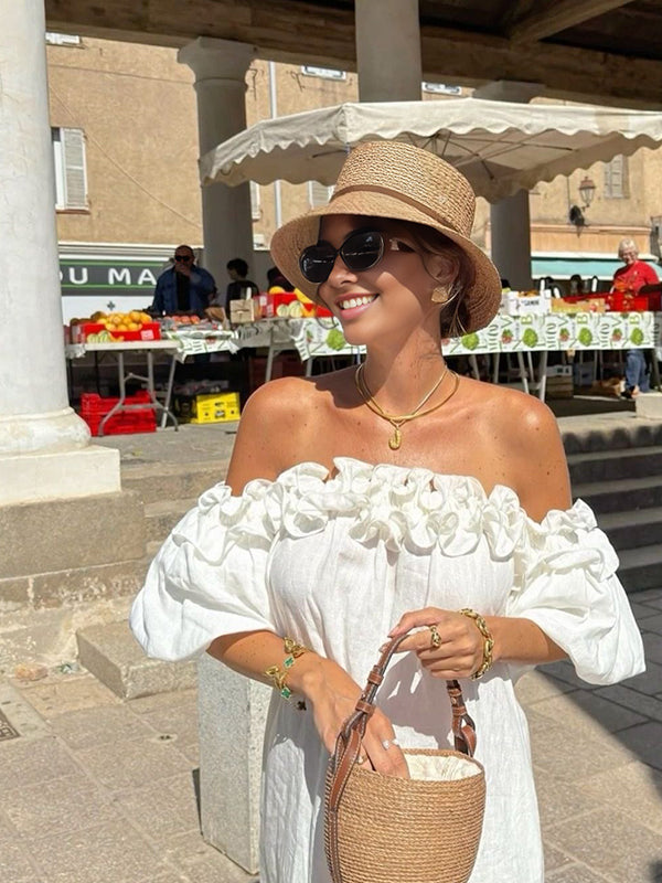 Beaumama robes longue grossesse épaules dénudées manches bouffantes fendu le côté femme enceinte