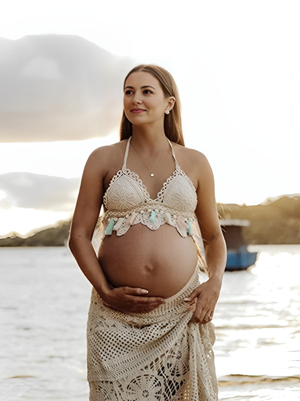 Beaumama robes longue grossesse dentelle découpe bohème enceinte shooting femme enceinte
