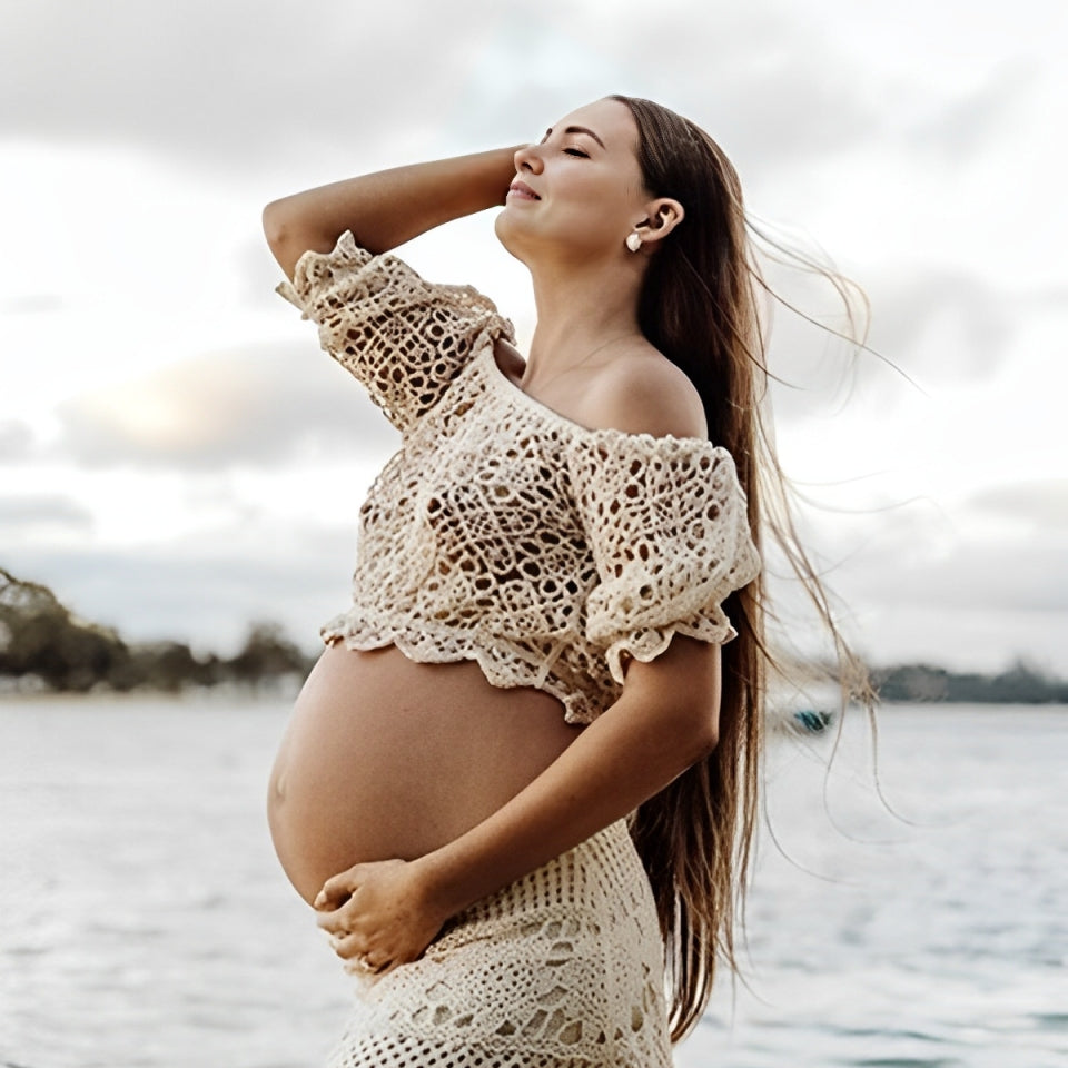 Beaumama robes longue grossesse dentelle découpe bohème enceinte shooting femme enceinte