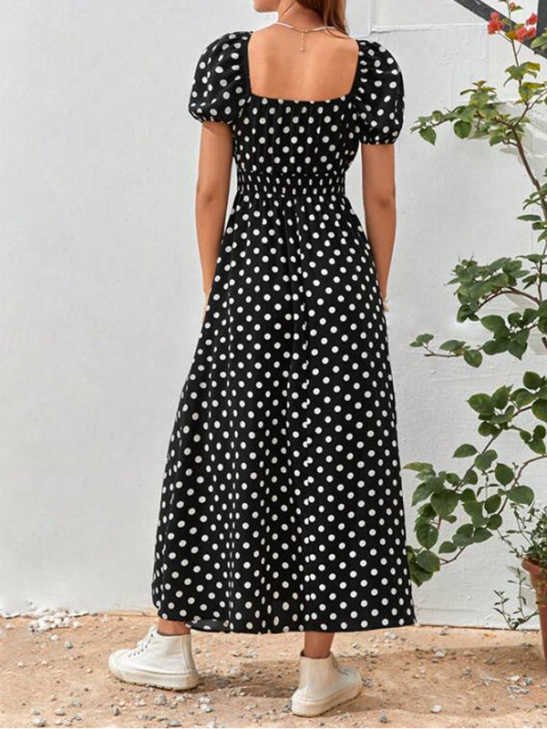 Beaumama robes longue grossesse élégant vacances pois coulisse taille trapèze fluide femme enceinte