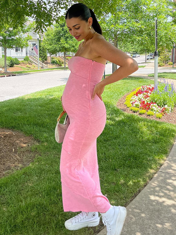 Beaumama robes longue grossesse chic vacances moulante rayé épissage bustier femme enceinte