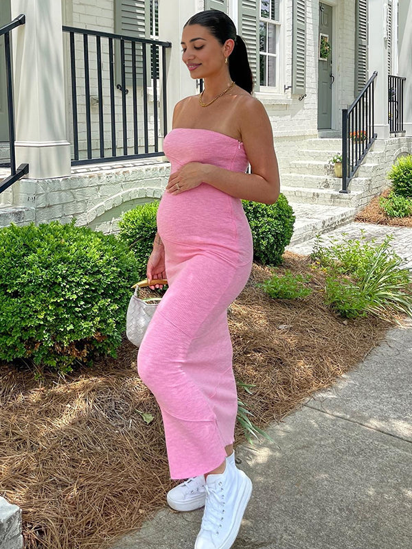 Beaumama robes longue grossesse chic vacances moulante rayé épissage bustier femme enceinte