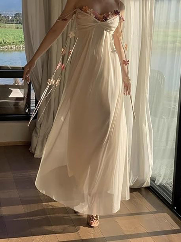 Beaumama robes photo longue grossesse élégant chic 3D fleurie spaghettiträger fluide frange femme enceinte