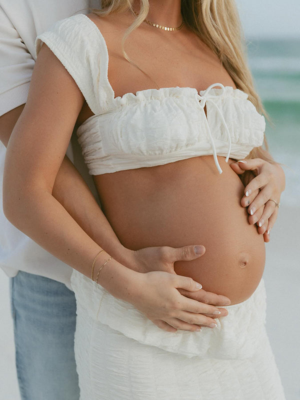 Beaumama robes photo longue grossesse élégant chic plissé coulisse taille moulante costume deux pièces femme enceinte