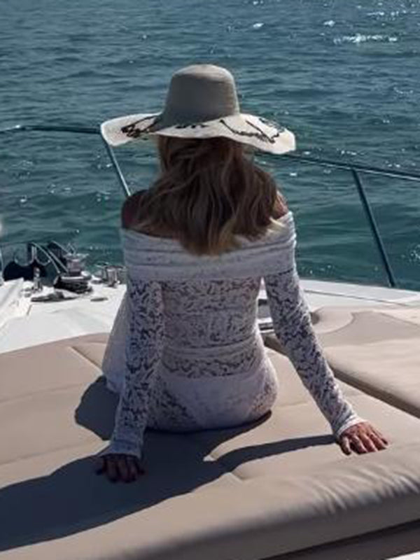 Beaumama robes longue grossesse chic vacances dentelle épaule dénudée moulante 2 pièces femme enceinte
