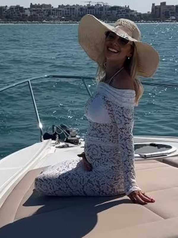 Beaumama robes longue grossesse chic vacances dentelle épaule dénudée moulante 2 pièces femme enceinte