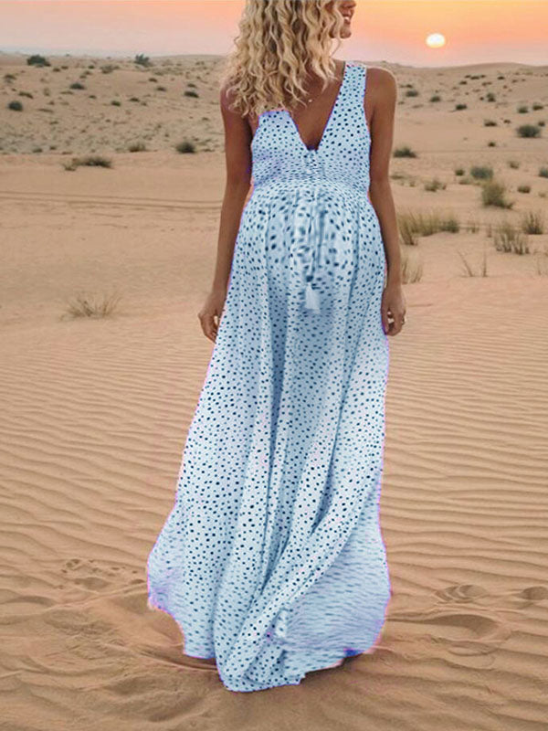 Beaumama robe shooting longue grossesse pois imprimé photo bohème confortable femme enceinte