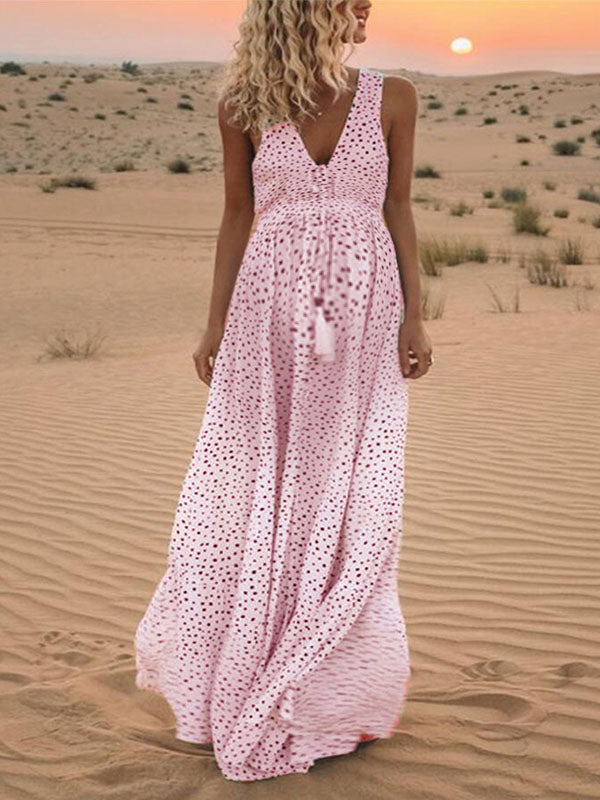 Beaumama robe shooting longue grossesse pois imprimé photo bohème confortable femme enceinte