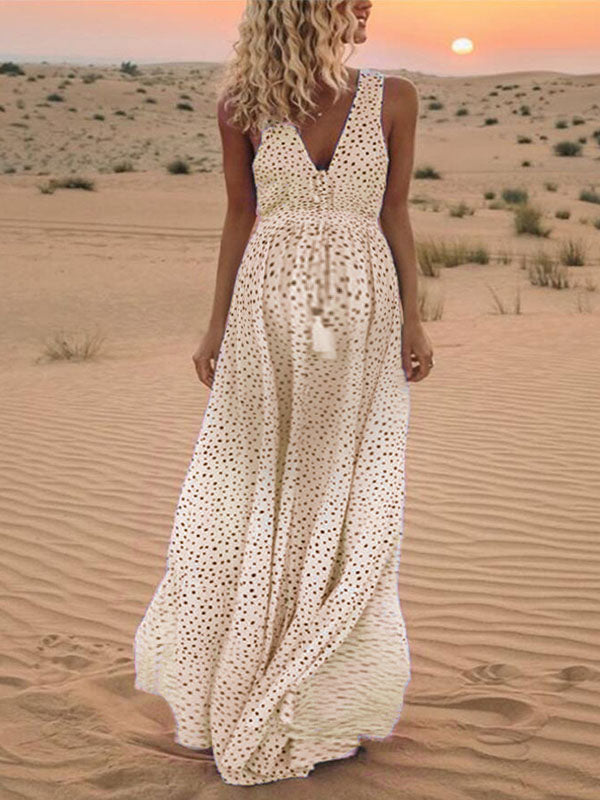 Beaumama robe shooting longue grossesse pois imprimé photo bohème confortable femme enceinte