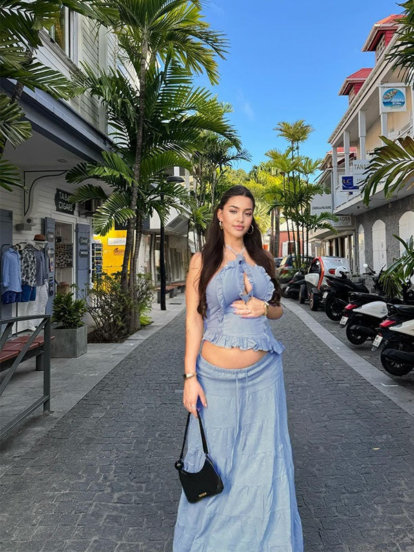 Beaumama robes longue grossesse licou creux deux pièces femme enceinte