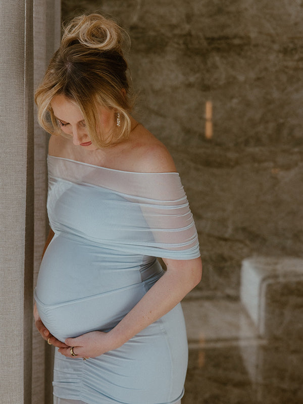 Beaumama robes longue grossesse chic cérémonie tulle épaule dénudée plissé sirene femme enceinte