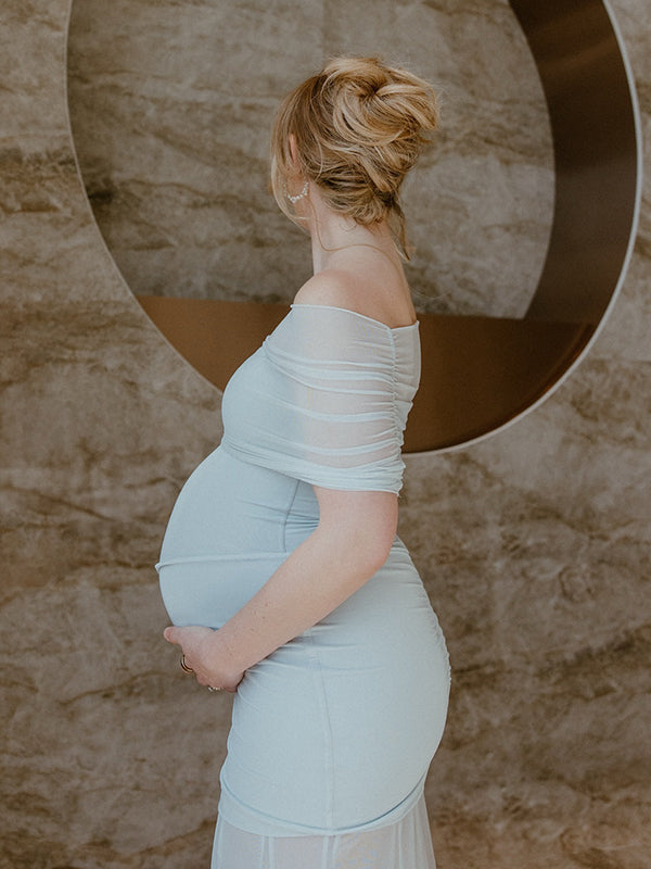 Beaumama robes longue grossesse chic cérémonie tulle épaule dénudée plissé sirene femme enceinte