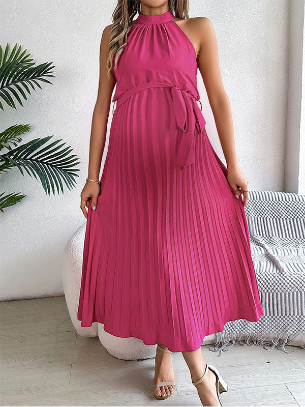 Beaumama robes longue grossesse plissé licou trapèze femme enceinte
