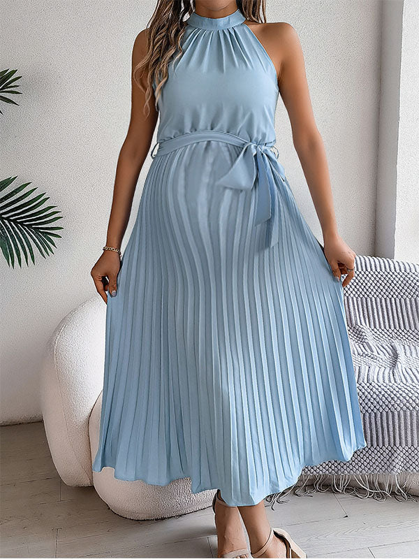 Beaumama robes longue grossesse plissé licou trapèze femme enceinte