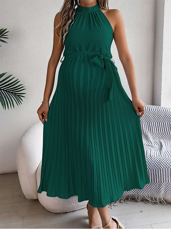 Beaumama robes longue grossesse plissé licou trapèze femme enceinte