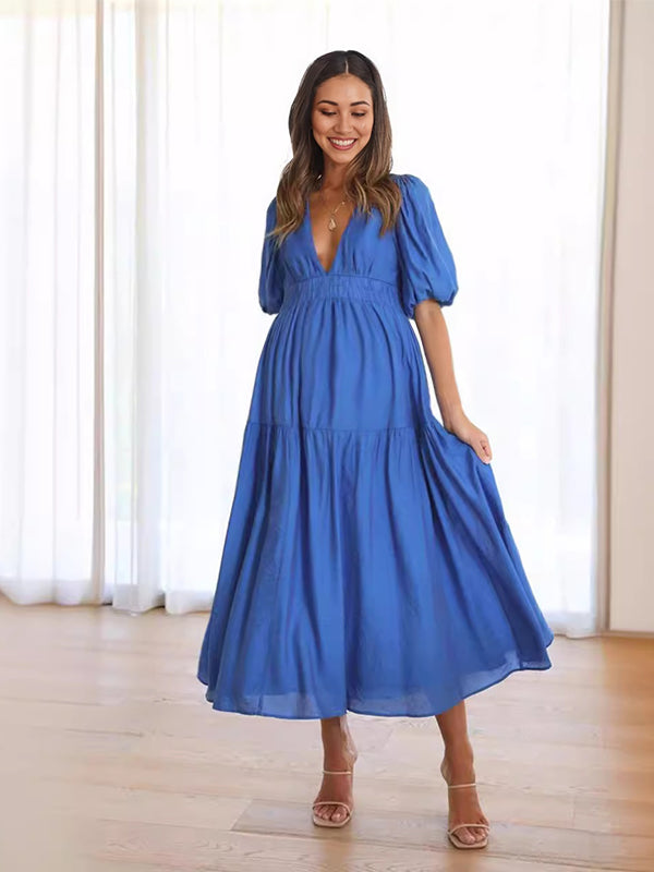 Beaumama robes mi-longue grossesse trapèze fluide manches bouffantes femme enceinte