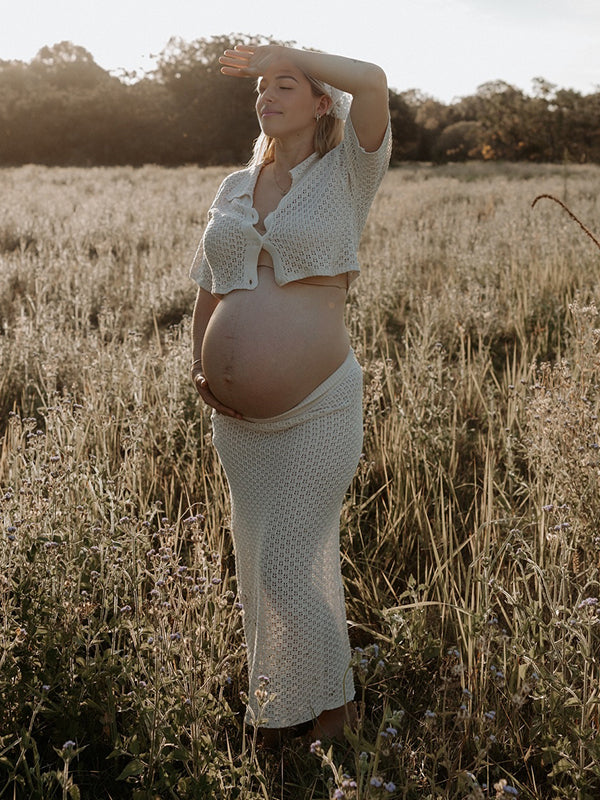 Beaumama robes photo longue grossesse bohème crochet tricot boutonnage costume deux pièces moulante femme enceinte