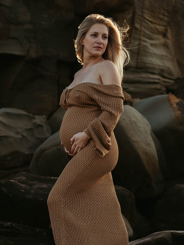 Beaumama robes photo longue grossesse bohème crochet tricot découpe dos nu paréos femme enceinte