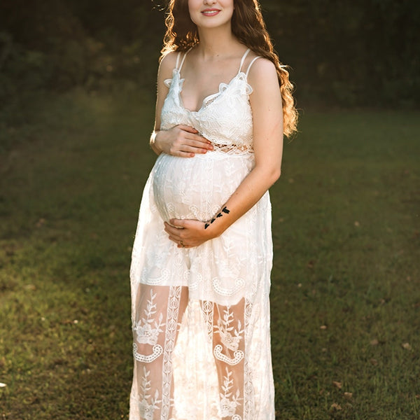 Beaumama robes longue grossesse dentelle strap v-cou bohème femme enceinte