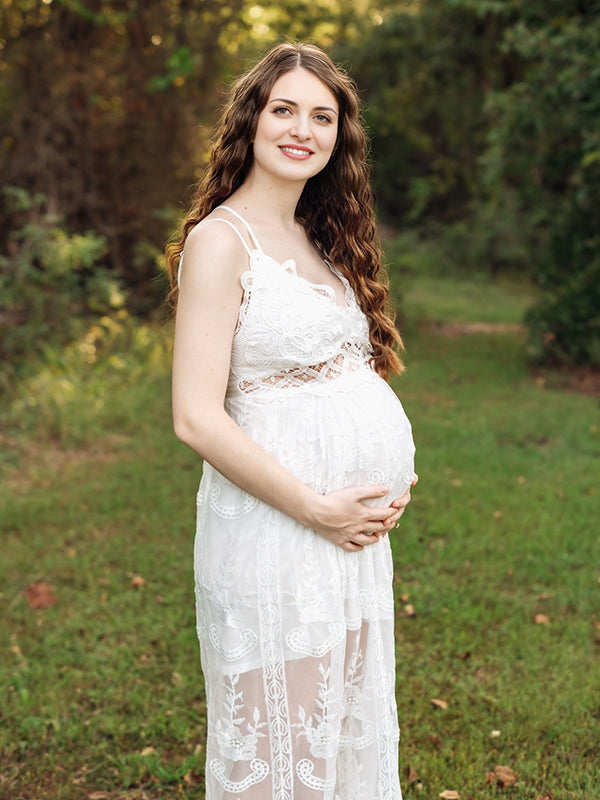 Beaumama robes longue grossesse dentelle strap v-cou bohème femme enceinte