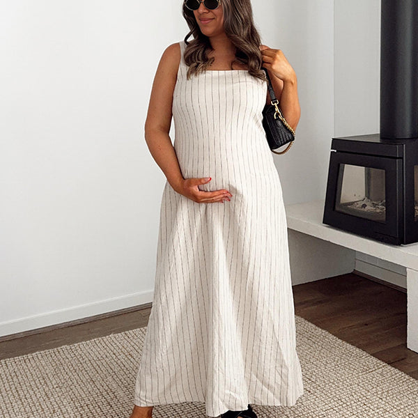 Beaumama robes longue grossesse chic casual vacances rayé fluide trapèze strap femme enceinte