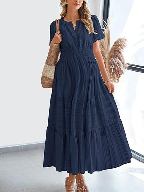 Beaumama robes longue grossesse plis manches bouffantes femme enceinte