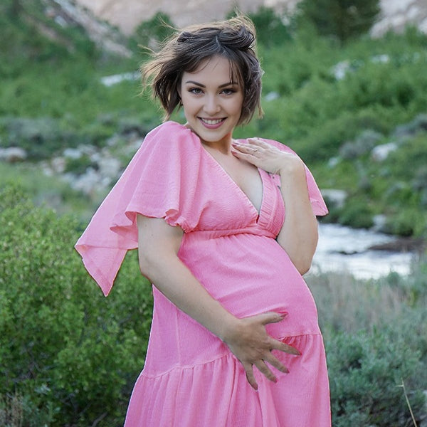 Robes longue de grossesse casual-rose