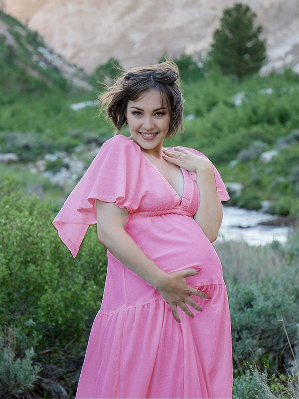 Robes longue de grossesse casual-rose