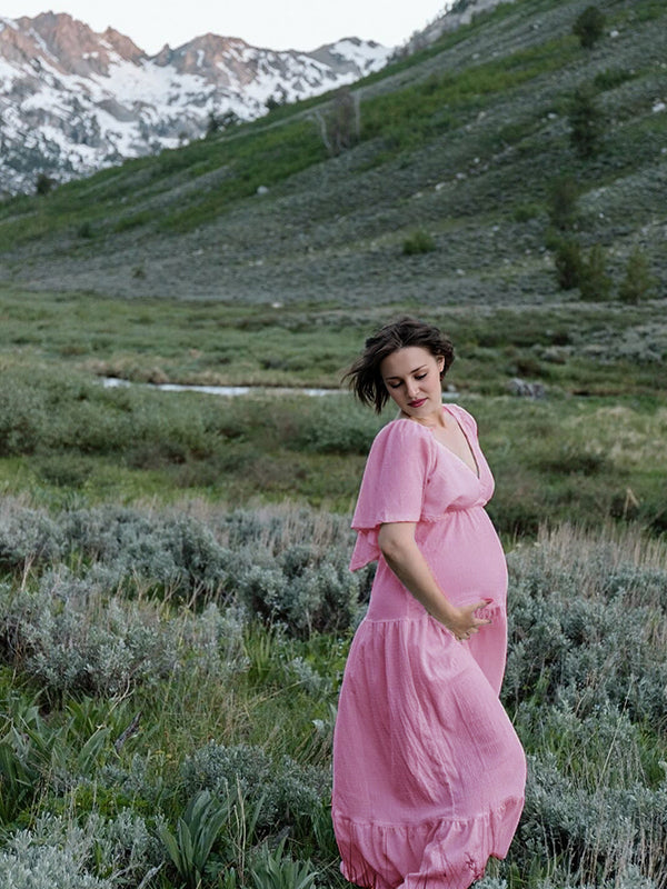 Robes longue de grossesse casual-rose
