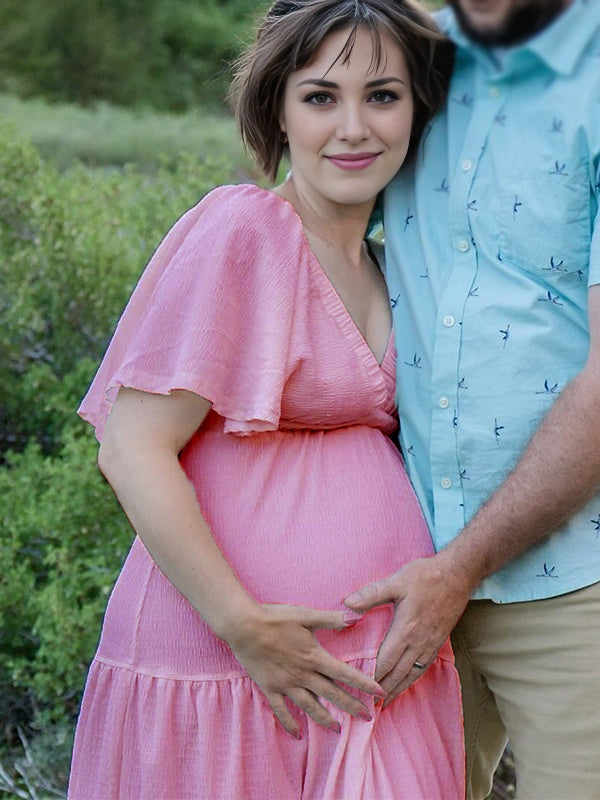Robes longue de grossesse casual-rose